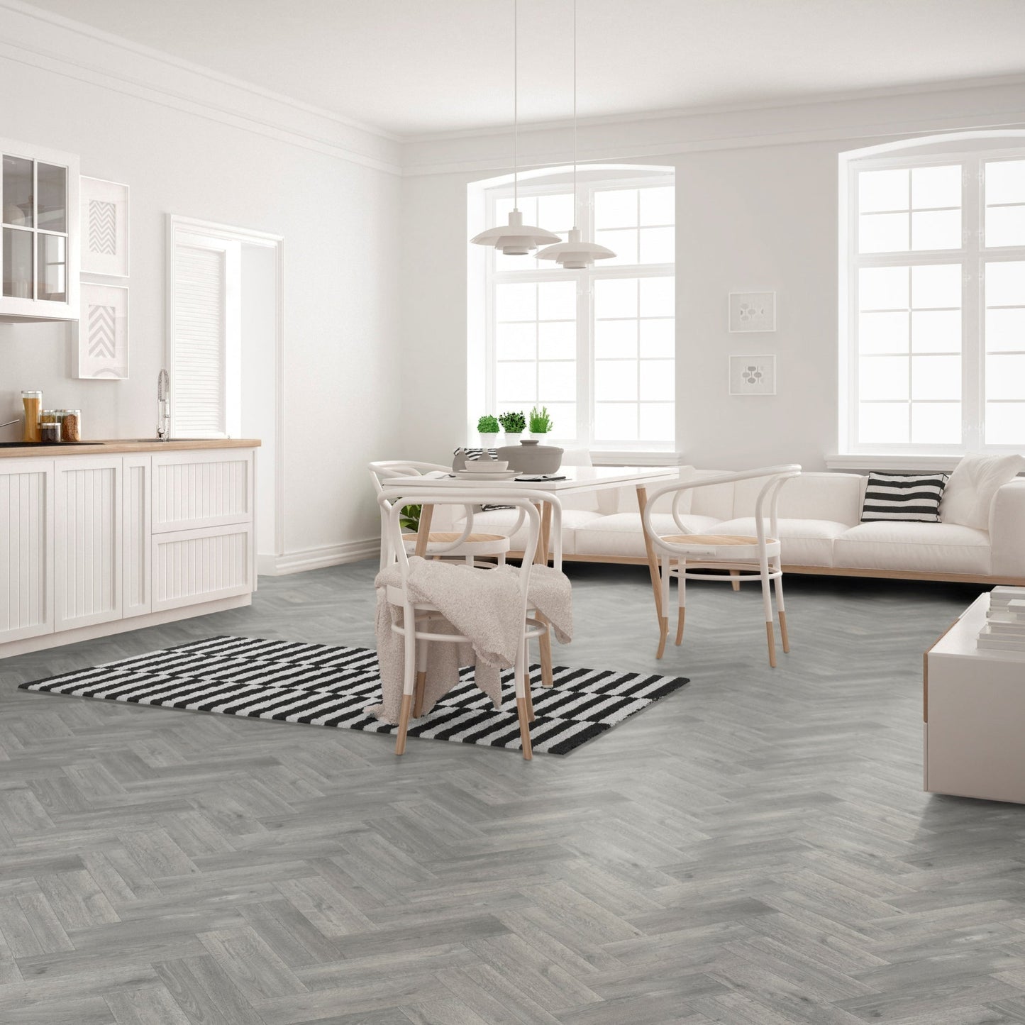 Mayfair 109M Grey Wood Herringbone Effect Turbo Vinyl Flooring