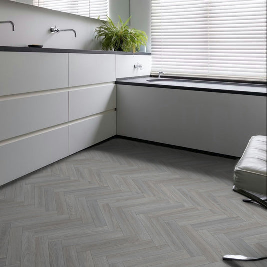 Dorset 974L Grey Oak Wood Herringbone Effect Rimini Vinyl Flooring