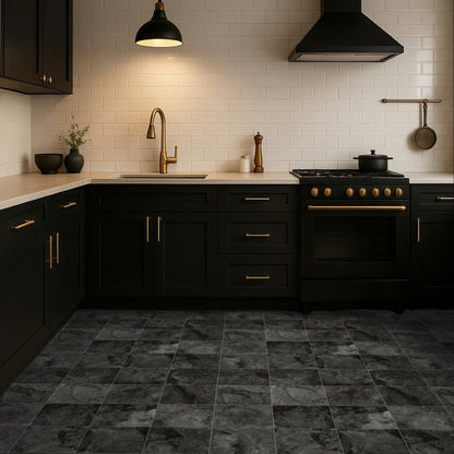 Lancaster 996D Dark Grey Marble Tile Effect Rimini Vinyl Flooring Sample