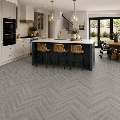 Dorset 099M Light Grey Wood Herringbone Effect Solent Vinyl Flooring Sample
