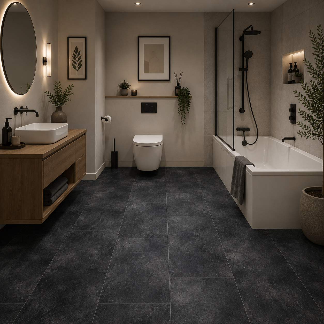 Lara 999E Dark Slate Tile Effect Solent Vinyl Flooring Sample