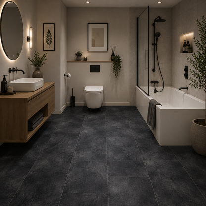 Lara 999E Dark Slate Tile Effect Solent Vinyl Flooring Sample