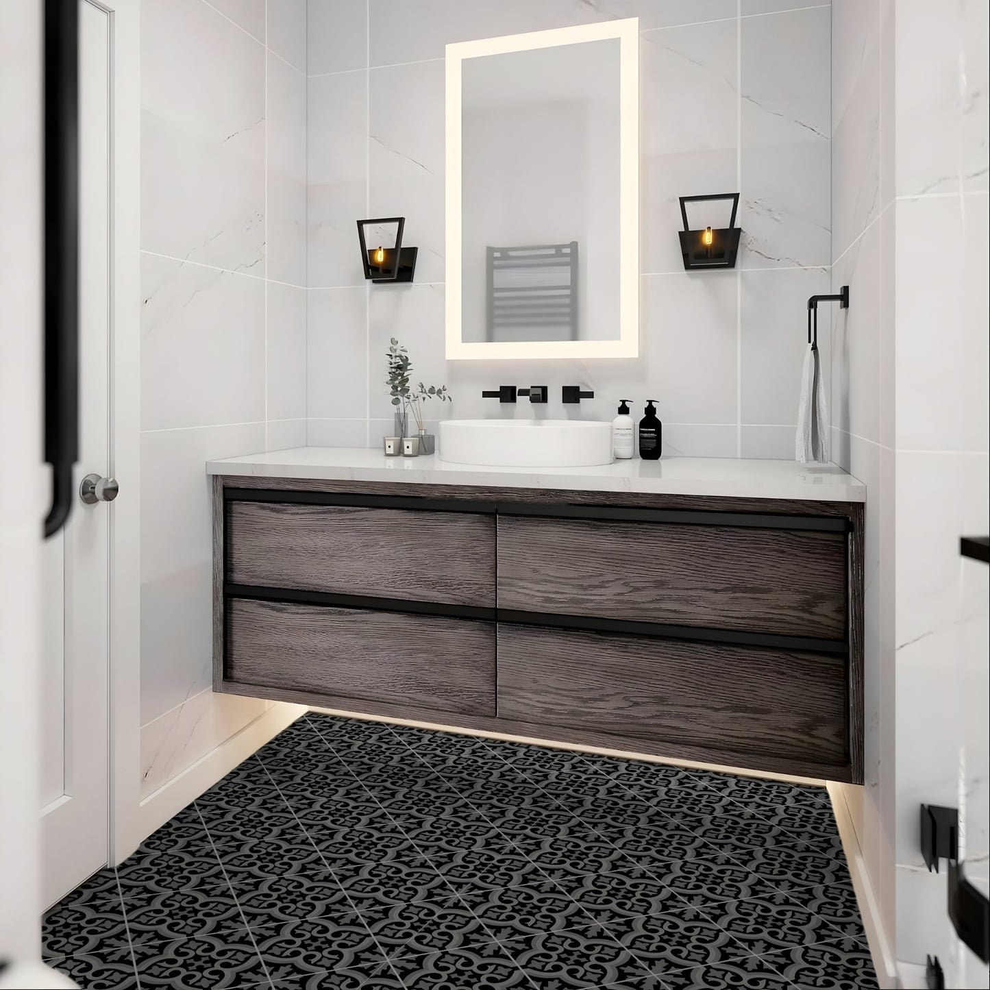 Bradley 999E Black/Grey Art Décor Tile Turbo Vinyl Flooring