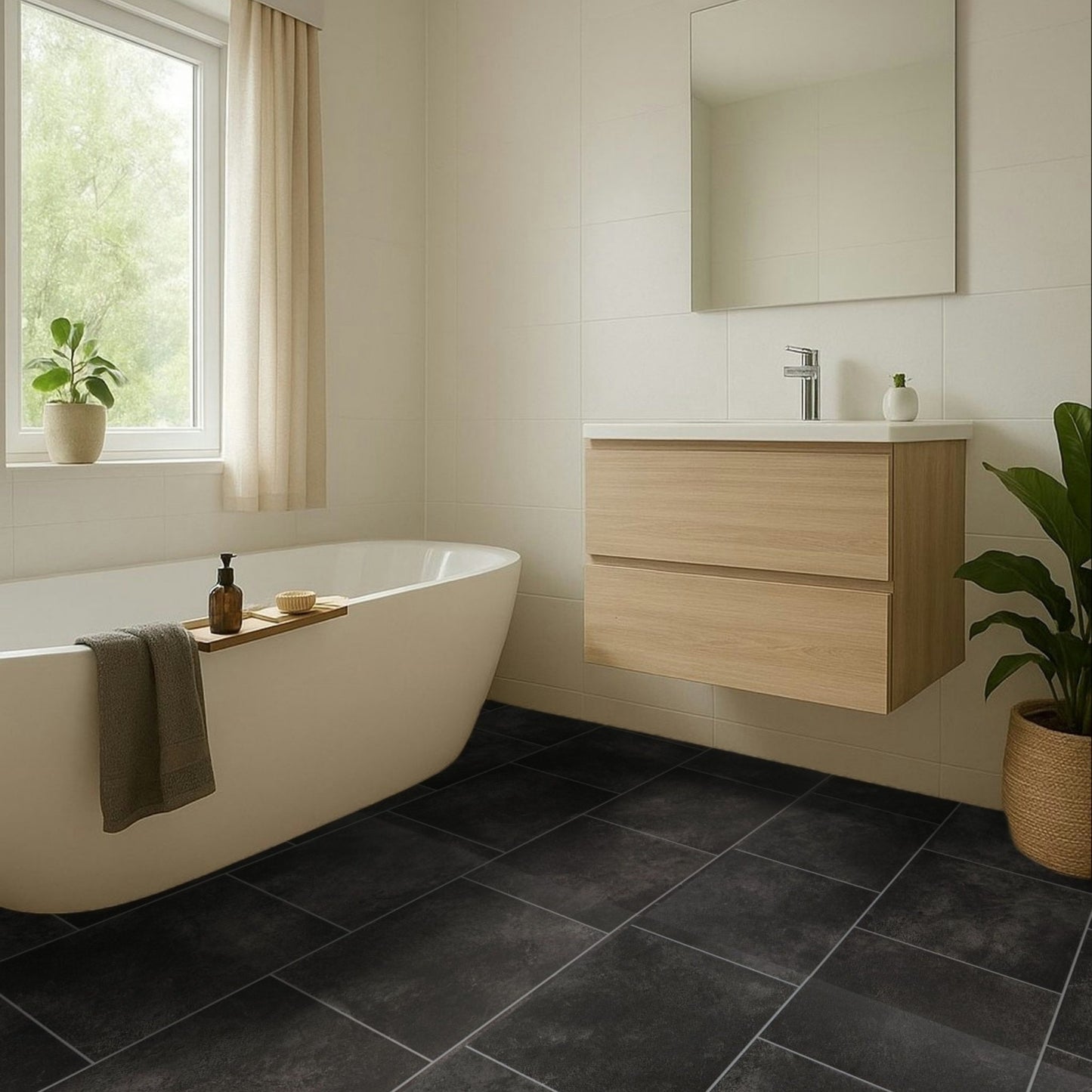 Lara 8409 Warm Grey Stone Tile Effect Turbo Vinyl Flooring Sample